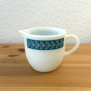 Vintage Pyrex  Creamer Milk Glass Autumn Bands Turquoise Blue Laurel Leaf